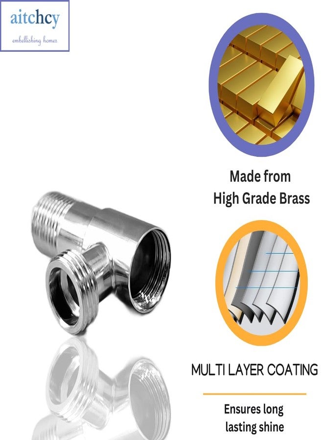 Aitchcy Brass Tee Connector | 15mm (1/2"BSP) Inner & Outer Thread | Polished CP Finish | Multi-Functional 3-Way Pipe Fitting for Water Supply with Teflone Tape - Image 3
